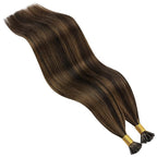 YoungSee I Tip Hair Extensions Human Hair Brown I Tip Hair Extensions Highlight Dark Brown with Brown Itip Human Hair Extension 20 Inch Highlight Pre Bonded Hair Extension Silky Straight 50s 50g