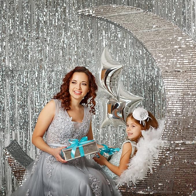 10 Pack Silver Backdrop Curtain Party Decorations Foil Fringe Backdrop Silver - Image 3