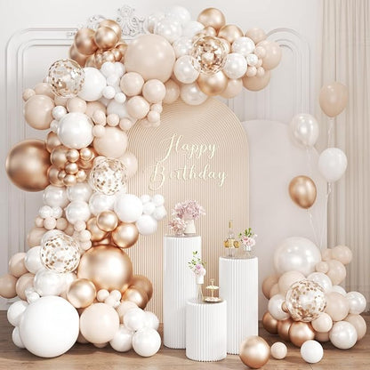 White Champagne Gold Balloon Garland Arch Kit by Unknown