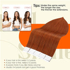 Full Shine Human Hair Extensions Tape in Color 550 Copper Remy Tape in Hair Extensions 10Inch Short Seamless Invisible Adhesive Skin Weft for Natural Look 30G 20Pcs Add Volume for Party