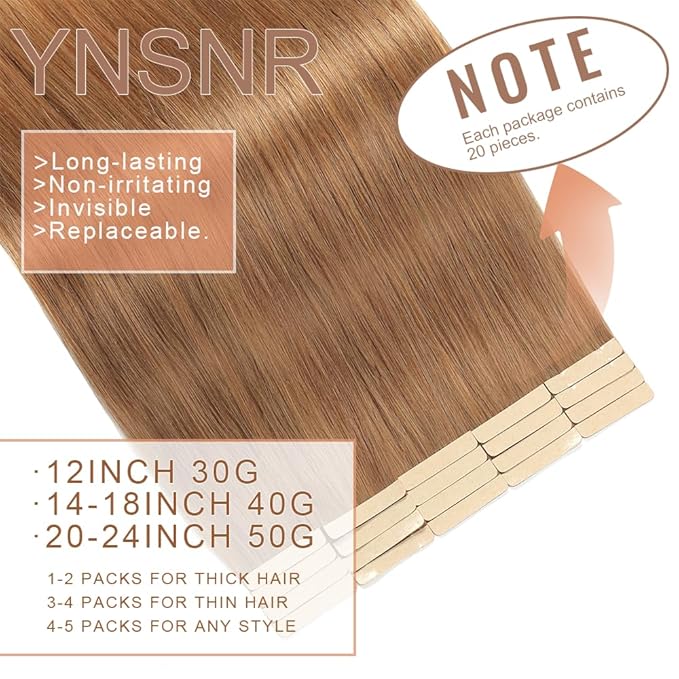 Tape in Hair Extensions Human Hair 16 Inch 20pcs Invisible Tape ins Hair Extensions Real Human Hair Golden Brown Remy Seamless Injected Tape Extensions