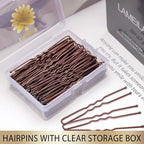 100PCS 2.4Inch U Shaped Hair Pins,Brown Bobby Pins for All Hair Types,Hair Pins for Women,Pain-Free U Pins for Buns With Box（Brown）