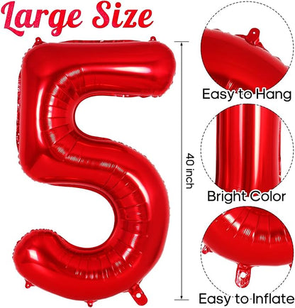 Red Number 5 Balloon 40 Inch, Big Large Foil Helium Number Balloons, Jumbo - Image 3