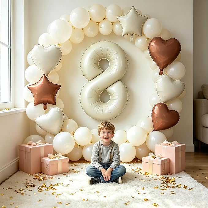 TONIFUL 8th Birthday Balloons 40 Inch Cream white Large Number 8 Foil Balloon - Image 6