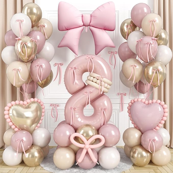 40 Inch Dusty Pink Balloon Number 8, Dusty Blush Pink Gold Cream Beige Latex by Jobkoo