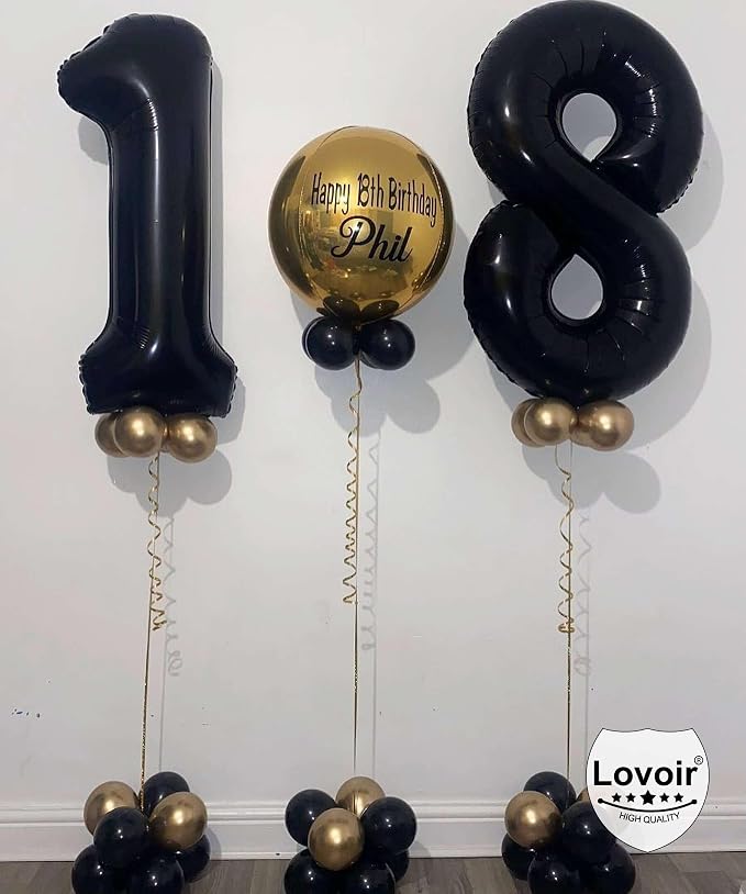 Black 18 Number Balloons, 40 Inch Giant Number 18 Balloons Foil Mylar Helium - Image 4