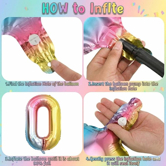 Rainbow Ombre Number 0 Balloon 40 Inch, Pastel Foil - Image 5