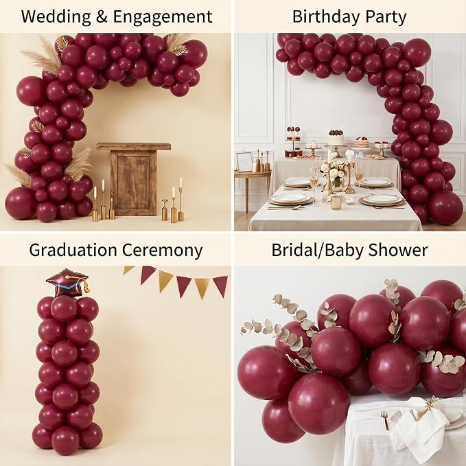102pcs Burgundy Balloons Garland Arch Kit, 18 12 10 5 Inch Balloons | Balloons - Image 4