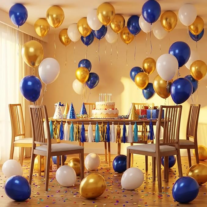 Blue and Gold Balloons, 12 Inch Blue and White Balloons - Image 6