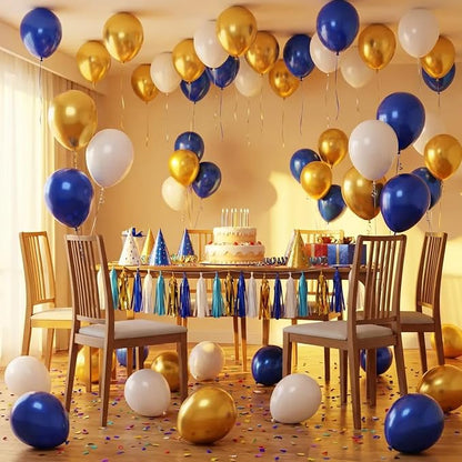 Blue and Gold Balloons, 12 Inch Blue and White Balloons - Image 6