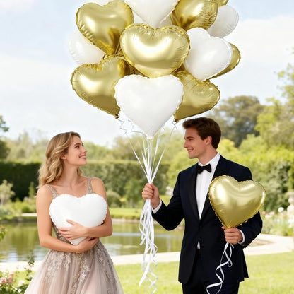 Gold White Heart Balloons - Image 8