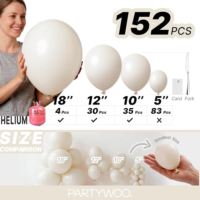 PartyWoo White Sand Balloons 152pcs Different Sizes of 18 12 10 5 Inch Off - Image 6