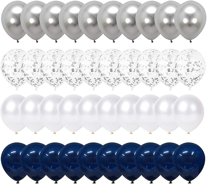 Navy Blue Balloons, 12 Inch White Balloons by Hiquaty
