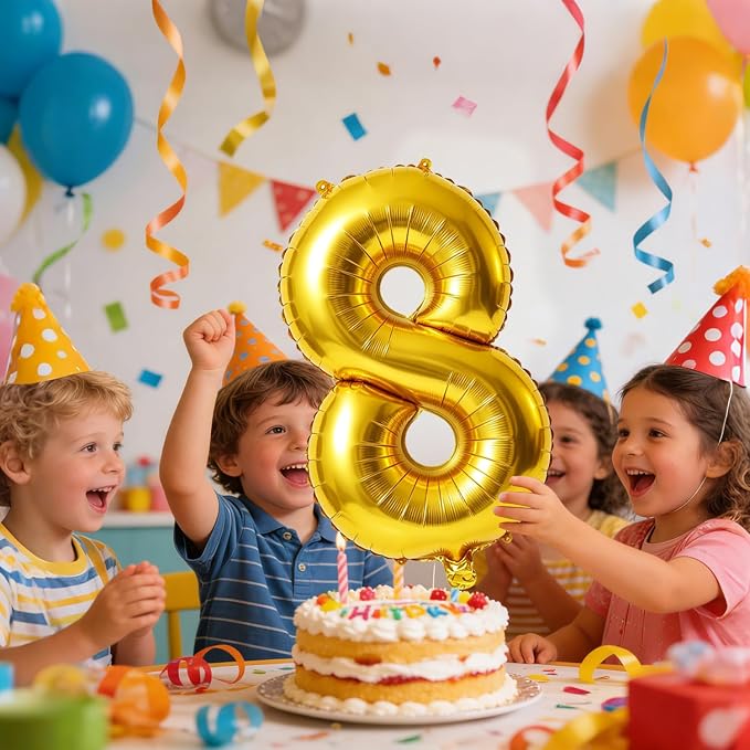 40 Inch Number 8 Balloons for 8th Birthday Party Decorations, 0-100 Gold Large - Image 2