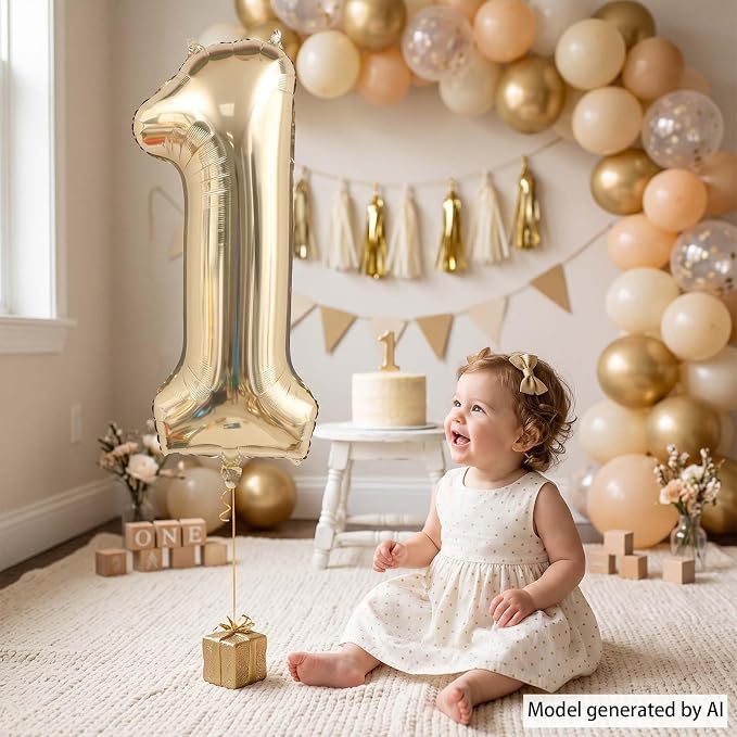 White Gold Number 1 Balloon 40 Inch, Foil Numeral - Image 2