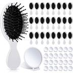 Meanplan 48 Pcs Mini Hair Brush Set 24 Travel Wet Dry Hair Combs Pocket Detangling 24 Compact Folding Makeup Mirrors for Spa Sleepover Birthday Bridal Shower Bachelorette Christmas Party Gift(White)