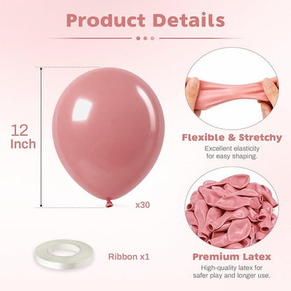 Dusty Pink Balloons, 12 Inch Boho Pink Latex Party Balloons - Image 2