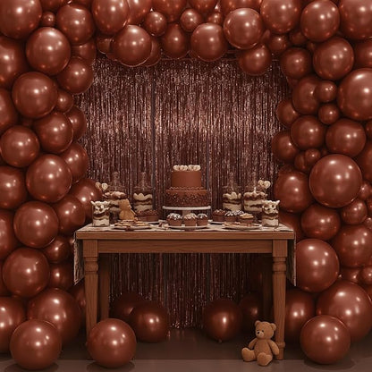 PartyWoo Metallic Brown Foil Fringe Tinsel Streamers 2pcs 6.6FT Backdrop | - Image 5