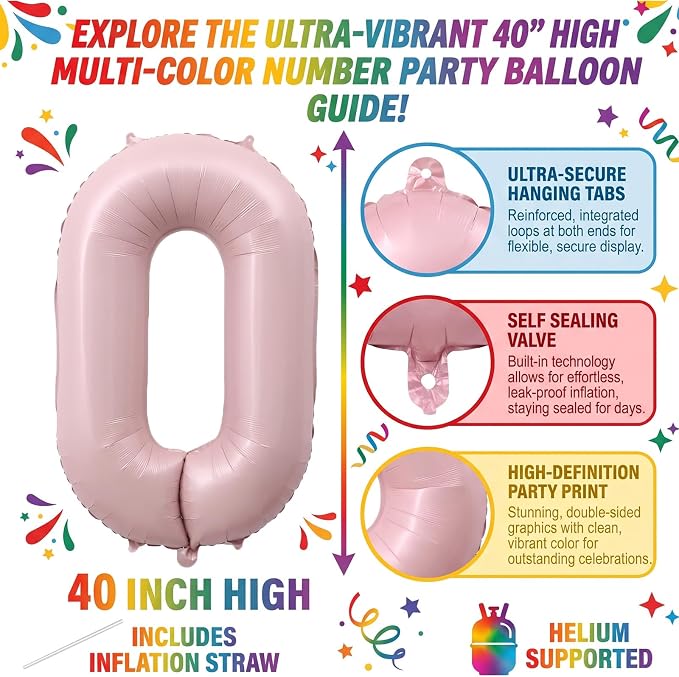 40 Inch Light Pink Number 0 Balloon - Image 2
