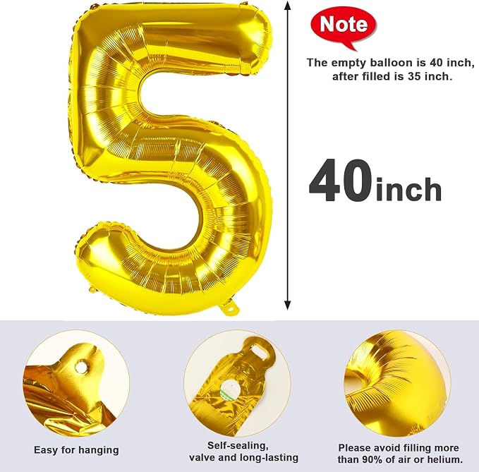 Number Balloon Gold Number 5 for 5 15 Birthday Party Decorations, 40 Inch | - Image 7