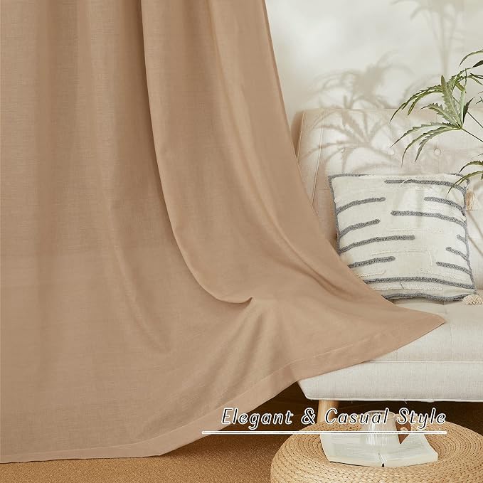 NICETOWN Camel Linen Window Curtains 84 inches Long, Grommet Thick Flax - Image 6
