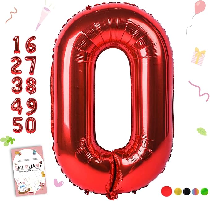 40 inch Number Balloon 0-9 Red Large Number 0 Balloons, Digital Balloons by Smlpuame