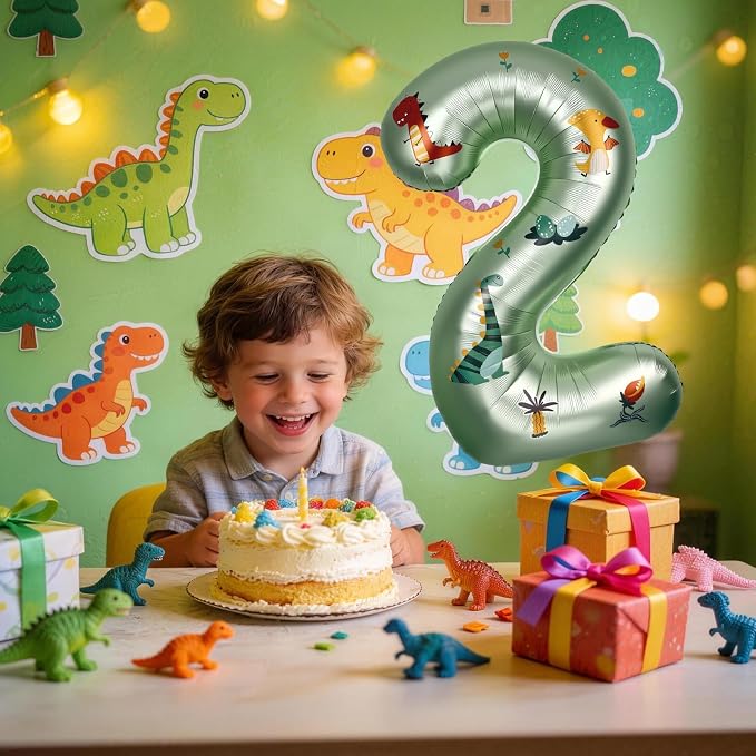 40 Inch Dinosaur Number 2 Balloon | Olive Green Number - Image 5