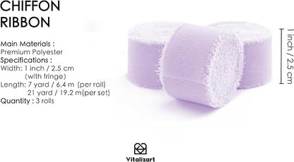 Vitalizart Lavender Chiffon Silk Ribbon 1" x 21 Yd Handmade Frayed Fringe | - Image 2