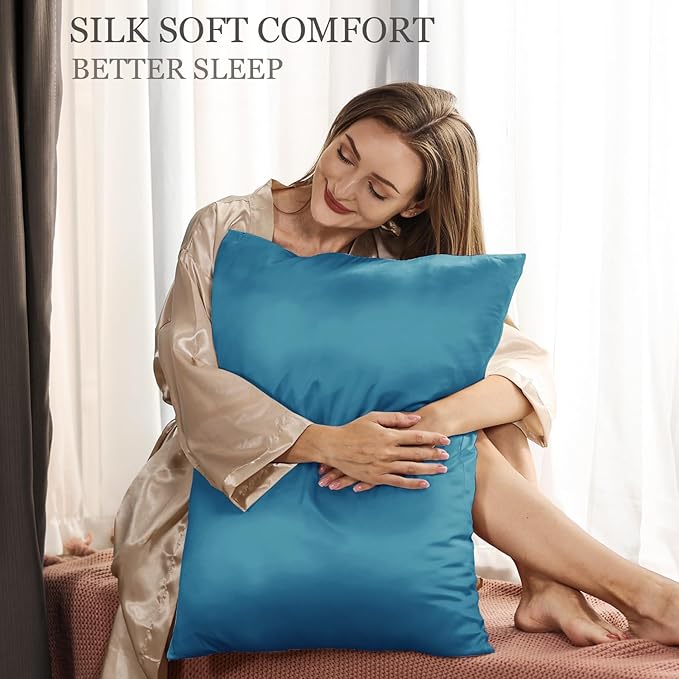 Adubor 100% Silk Pillowcase - Mulberry Silk Pillow Cases, 23 Momme 6A Grade Fibers, Silk Pillow Case for Hair and Skin Health, with Hidden Zipper (King 20''×36'', Peacock Blue, 1PC)