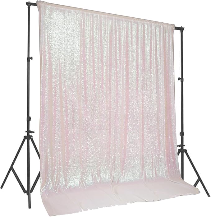 PartyDelight Iridescent White Sequin Backdrop 10x10ft Shimmer Photo Curtain | 4 by PartyDelight