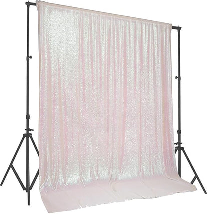 PartyDelight Iridescent White Sequin Backdrop 10x10ft Shimmer Photo Curtain | 4 by PartyDelight