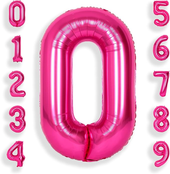 SUWEN 40 Inch Hot Pink Large 0 Balloon Numbers Big Foil Helium Number Balloons by SUWEN