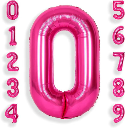 SUWEN 40 Inch Hot Pink Large 0 Balloon Numbers Big Foil Helium Number Balloons by SUWEN