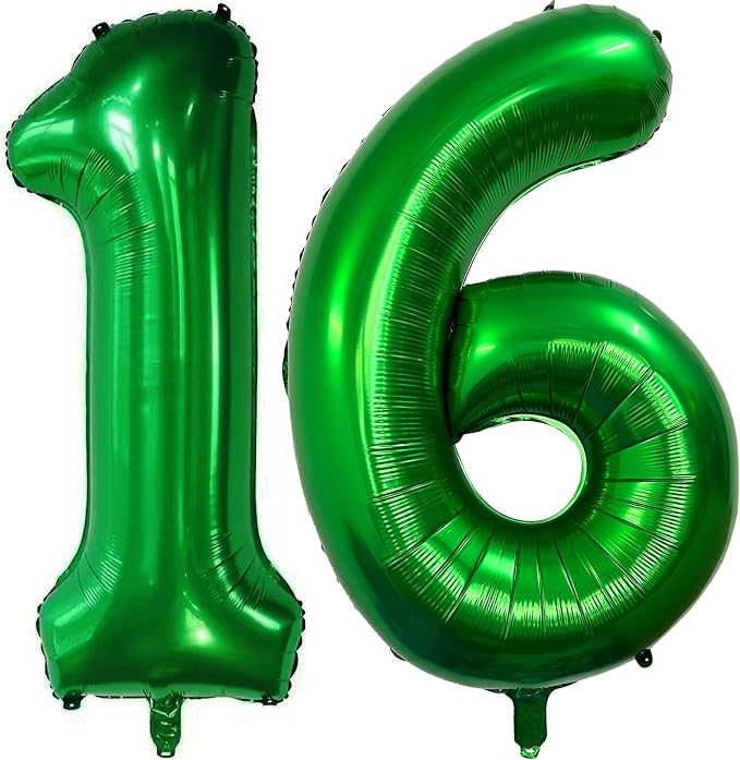 Number 16 Dark Green Balloons 40 Inch Giant Green 16 Numer Foil Helium Balloons by LHOAVWE