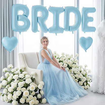 40inch Baby Blue BRIDE Letter Balloons, Giant Pastel Blue Bride Foil Helium - Image 3