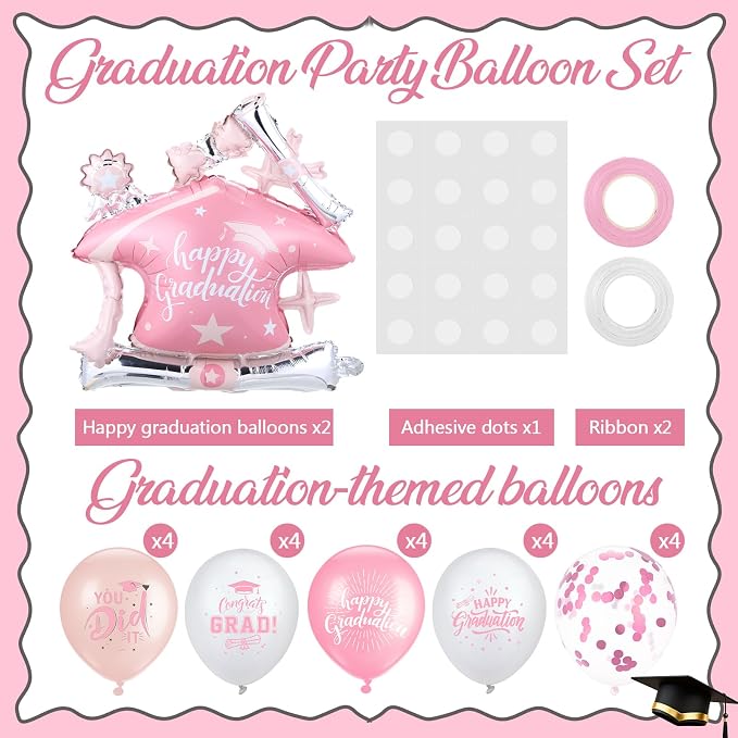 Jenaai Pink and Rose Gold 27 Pcs 2026 Graduation Balloon Centerpiece - Image 3