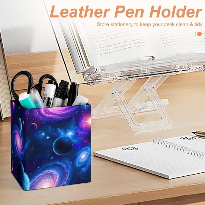 Leather Square Pens Pencils Holder Cup Desktop Stationery Organizer Case Office - Image 4