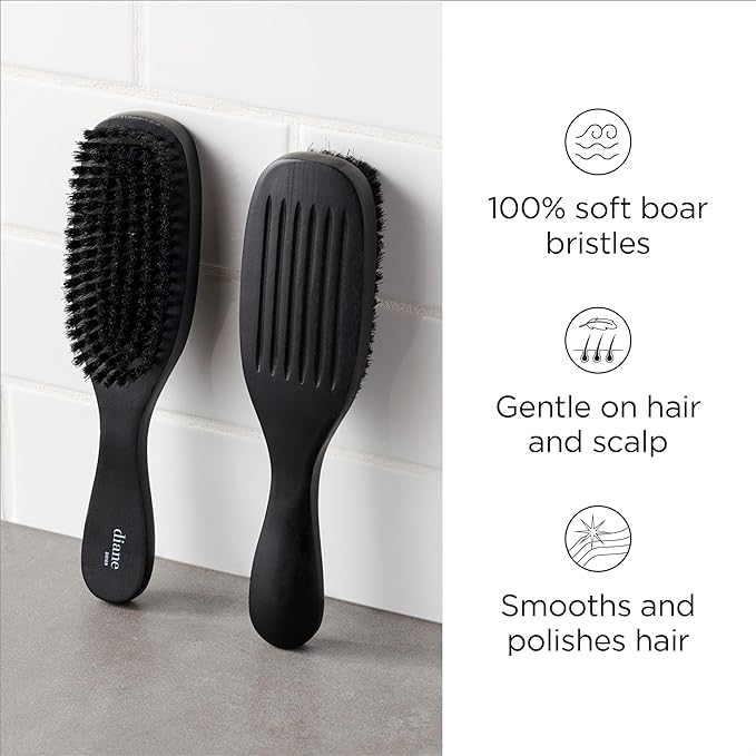 Diane Boar Bristle Brush for Men and Women - Fine to Medium Hair Styling, Wave Styles, Smoothing, Soft Scalp, Club Handle