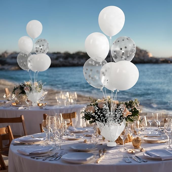 6 Set White Table Balloons Centerpiece - Image 3