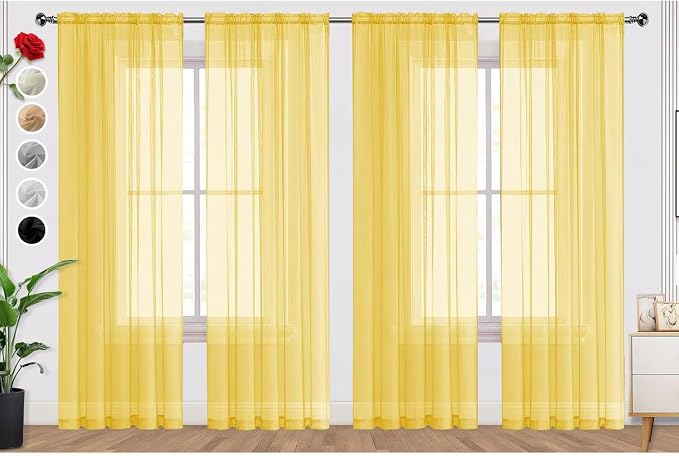 SpaceDresser Yellow Sheer Curtains 4 Panels Rod Pocket Semi-Sheer Curtain 72 by SpaceDresser
