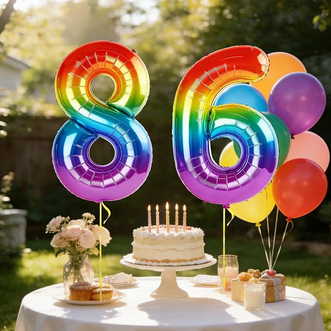 40 Inch Number 86 Balloons for 86th Birthday Party Decorations, 0-100 Rainbow - Image 3