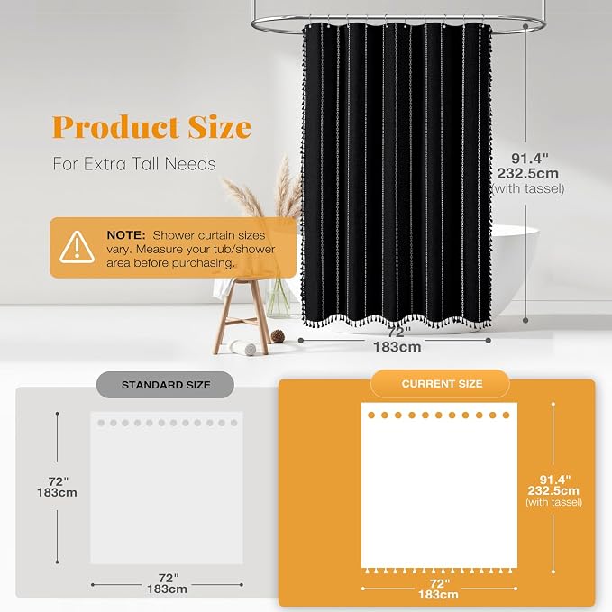 72 x 90 Boho Linen Heavy Duty Cloth Shower Curtain Set, 330GSM Linen Blend - Image 2