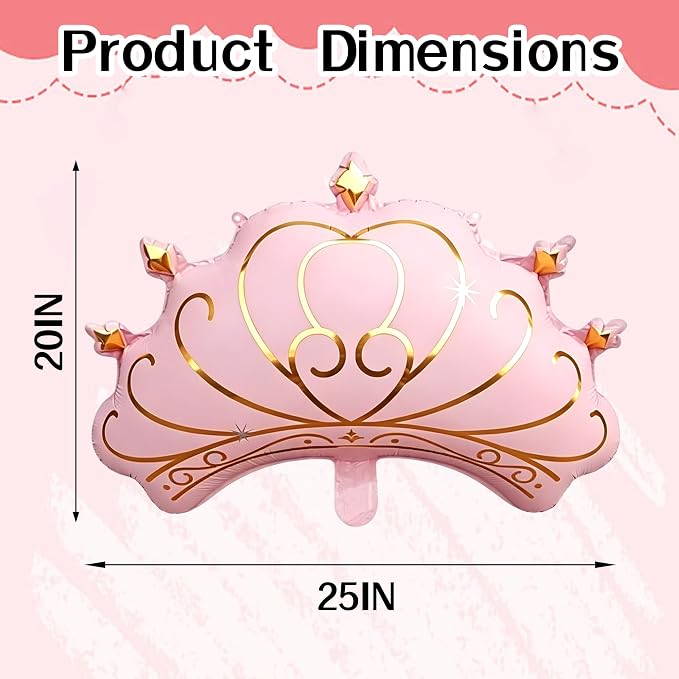 Pink Crown Mylar Balloon for Girls Birthday, Princess Party Decorations Party - Image 2
