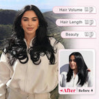 ALXNAN Long Wavy Layered Hair Extensions for Women, Clip in Hair Extensions Clip Ins Soft Full Head Synthetic Hairpieces 16 Inch Black