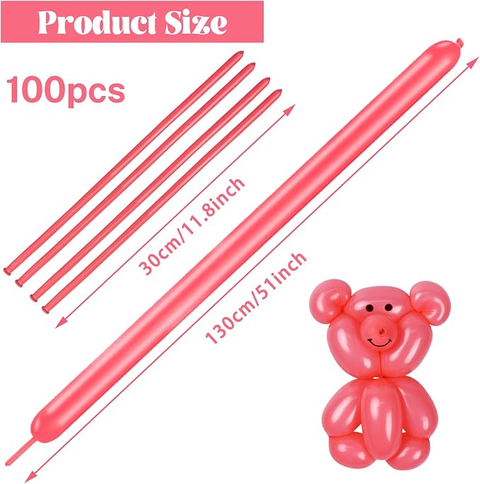 260 Long Balloons 100 Pack Pastel Red Twisting Animal Balloons Thickening Latex - Image 2