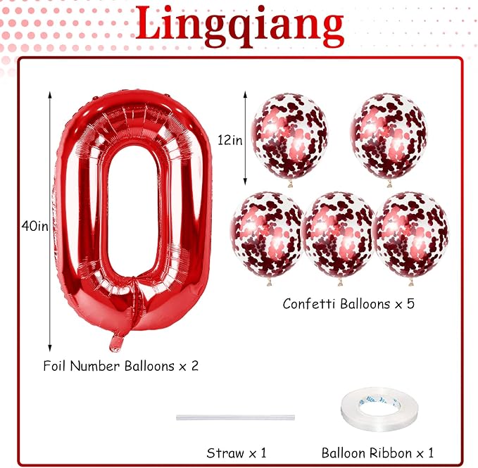 40th Birthday Balloons for Women, 40 Inch Giant Red Foil Number 40 Balloons - Image 2