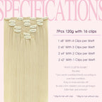 PINKPEARL Clip in Hair Extensions #60 Platinum Blonde Clip in Hair Extensions Real Human Hair 7pcs 120g 16inch Blonde Hair Extensios Clip ins for Women Straight Natural Human Hair Clip ins (#60-16)