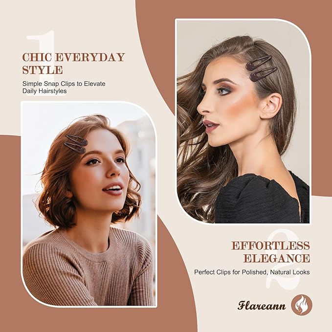 Glossy Brown Snap Hair Clips by FLAREANN – 50 PCS 2 Inch Non-Slip Metal Hair Barrettes for Women in Warm Neutral Brown Tones – Everyday Minimalist Hair Accessories