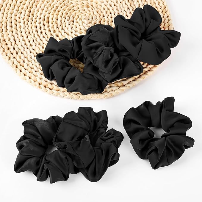 6Pcs Scrunchies for Women, Premium Satin Hair Scrunchies Sleep, Scrunchies For All Hair Types and Textures, Girls Ponytail Holders Hair Accessories -Black (Black)