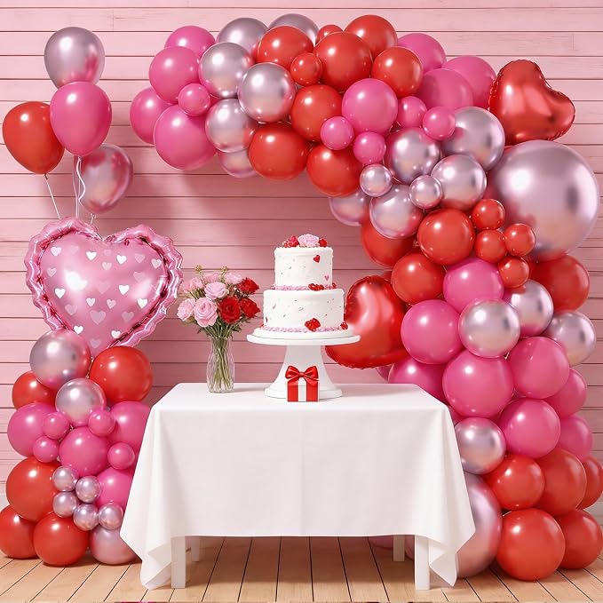 Valentines Day Balloons Arch Kit, Hot Pink Red Metallic Pink Blloons - Image 5